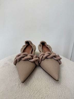 Scanlan Theodore Taupe Chain Pointed Pumps, 39