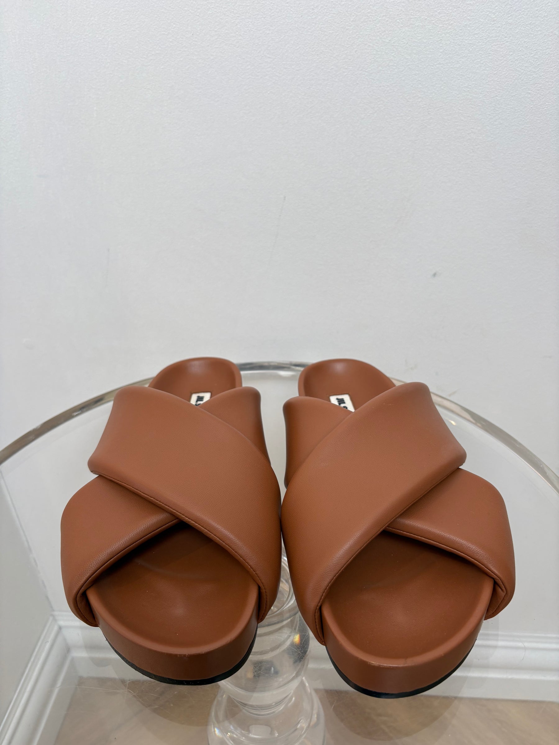 Jil Sander Tan Leather Padded Slides, 39