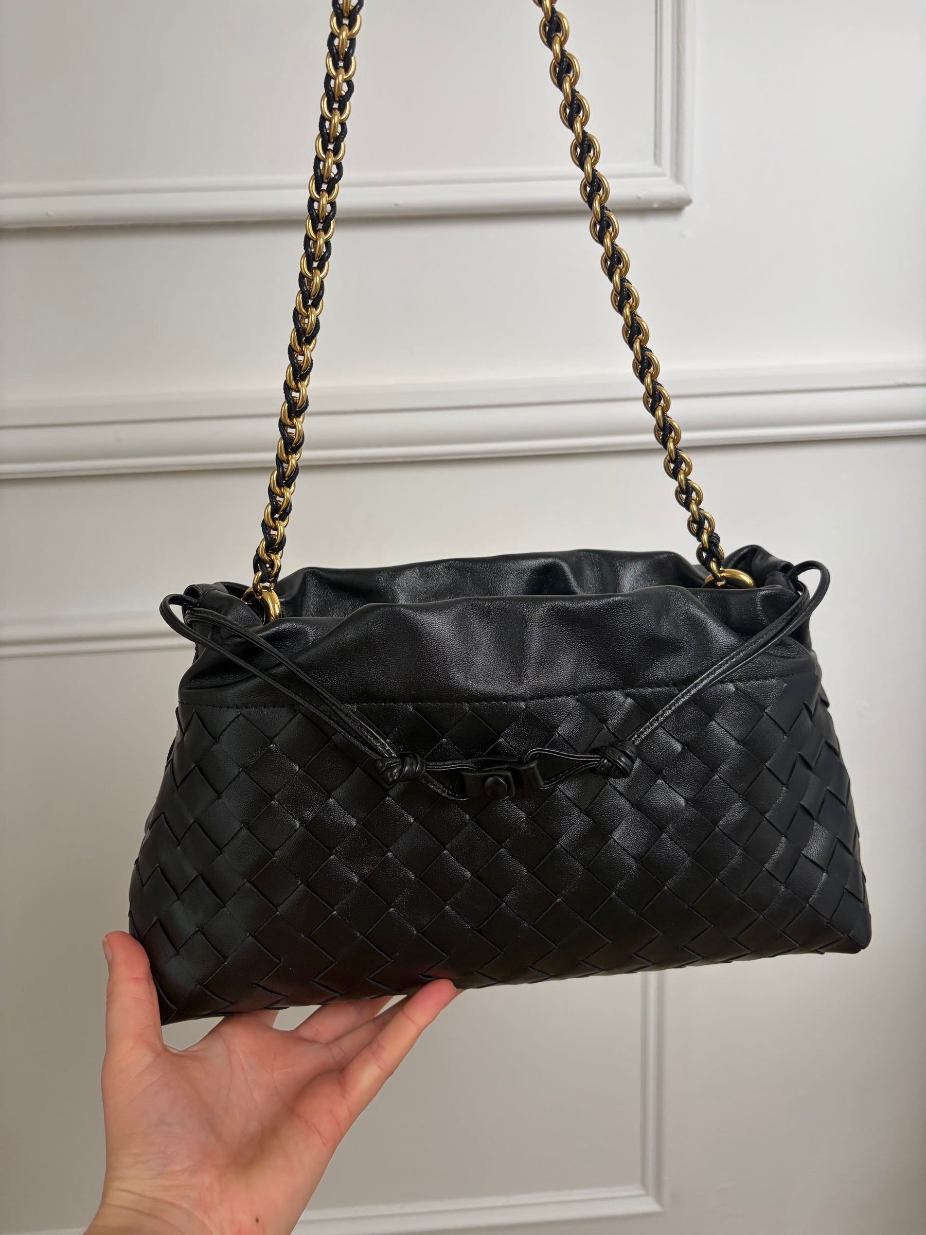 Bottega Veneta Black Intrecciato Leather 'Dustbag Notte' Bag