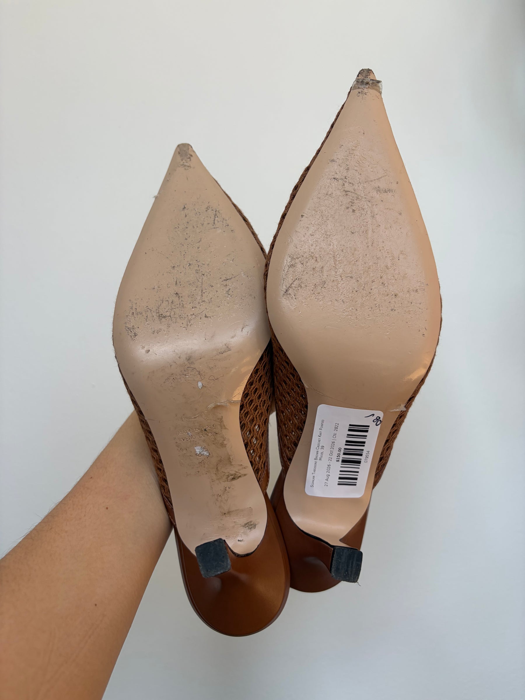 Scanlan Theodore Brown Crochet Knit Pointed Mules, 39