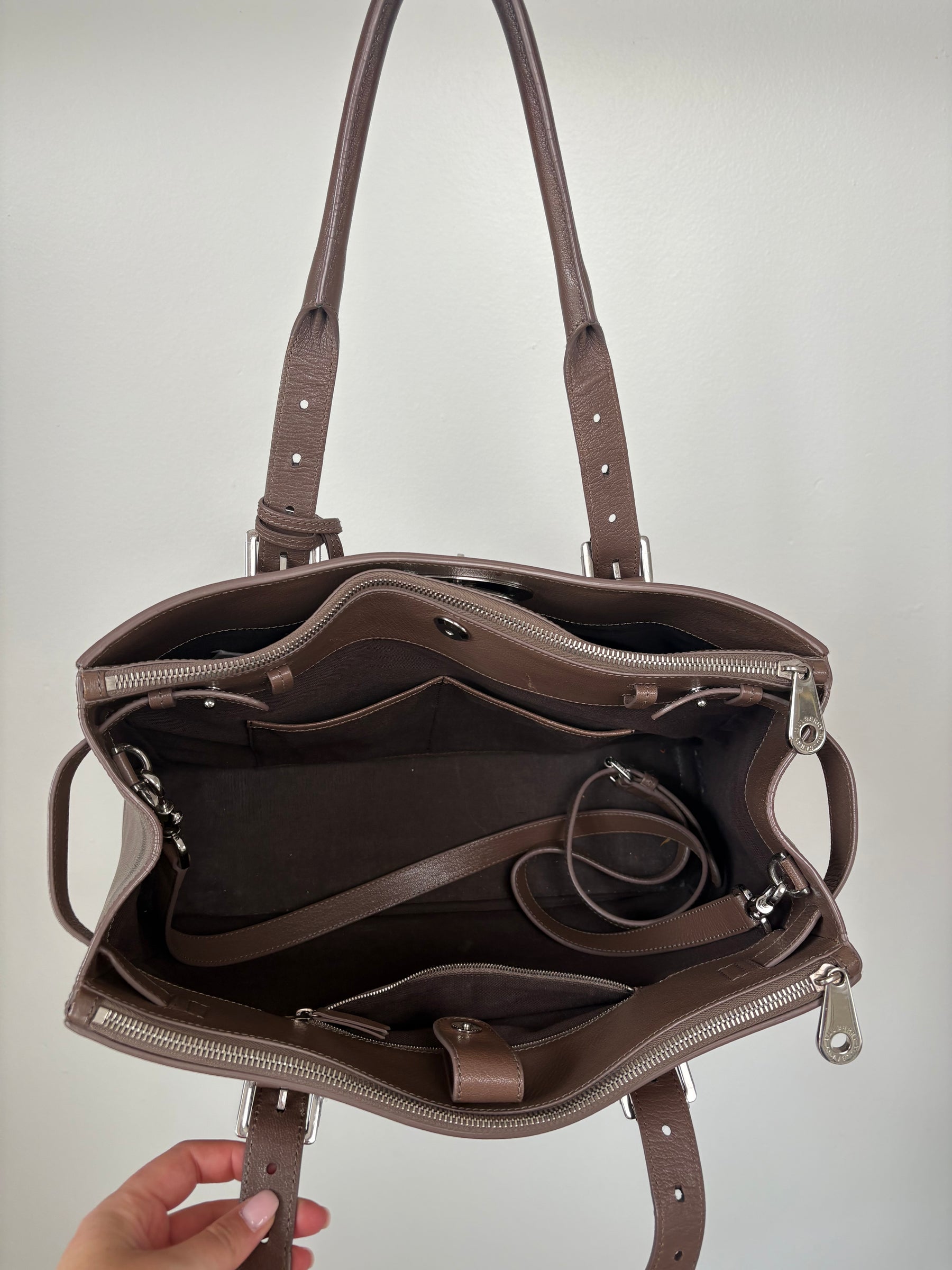 Mulberry Taupe Leather Double Zip Bayswater Tote