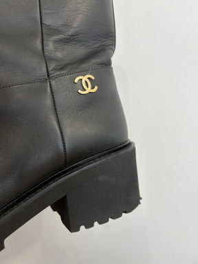 Chanel Black Leather Ankle Boots, 38 C
