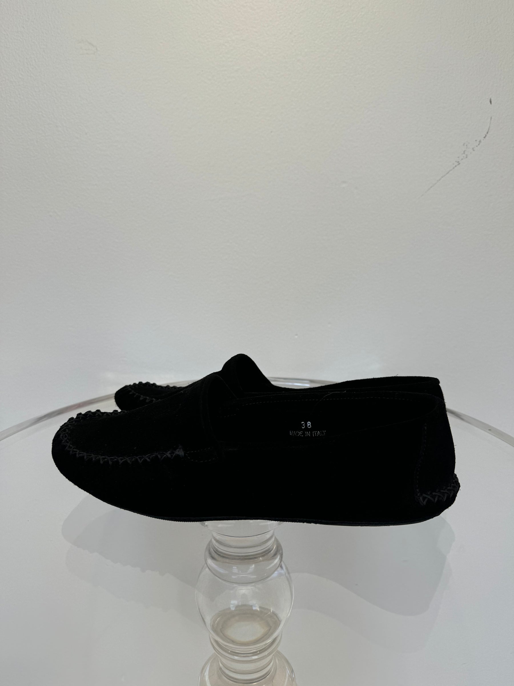 P Johnson Black Suede Moccasins, 38