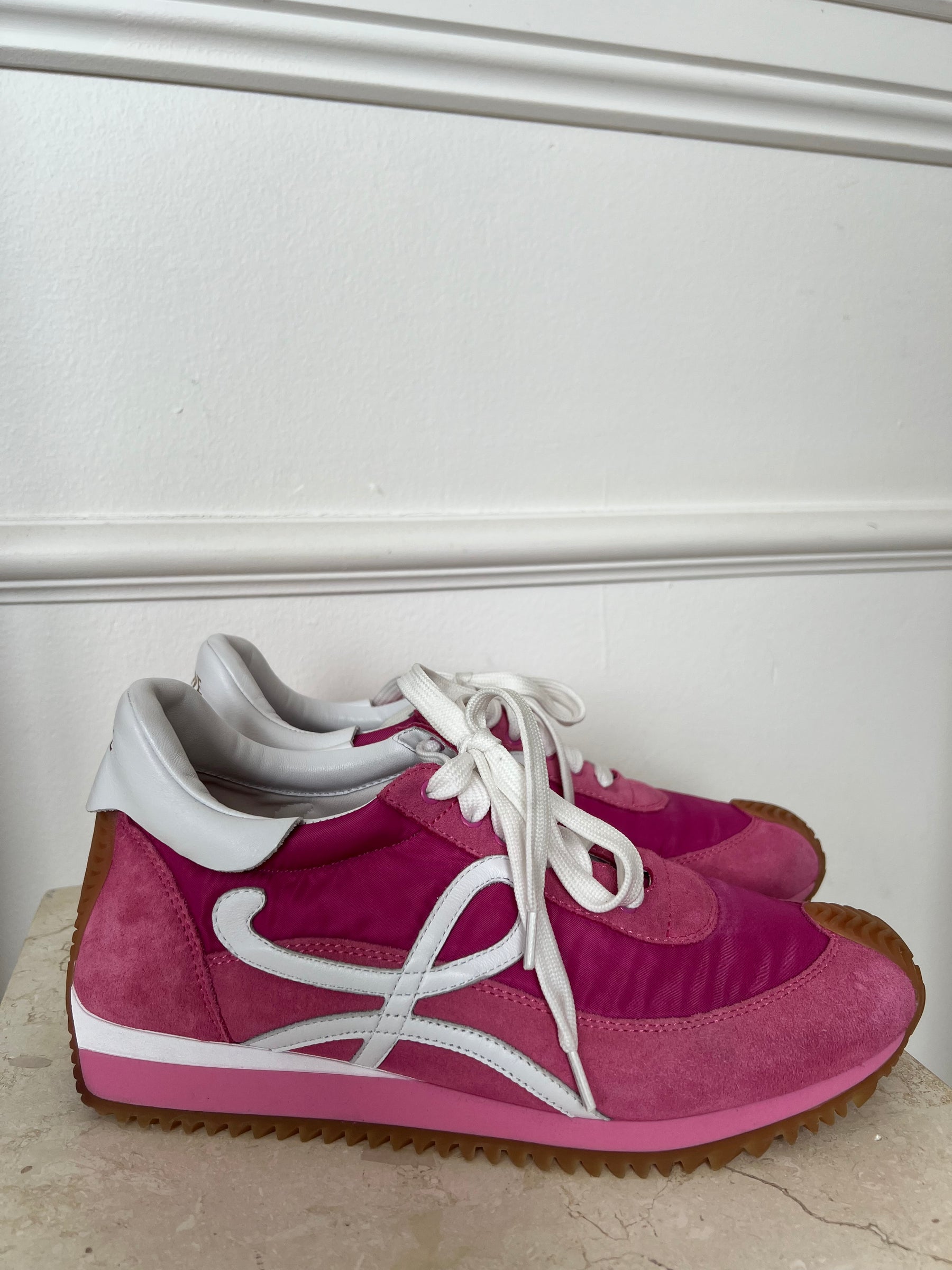 Loewe Pink and White Suede and Nylon Flow Runner, 39