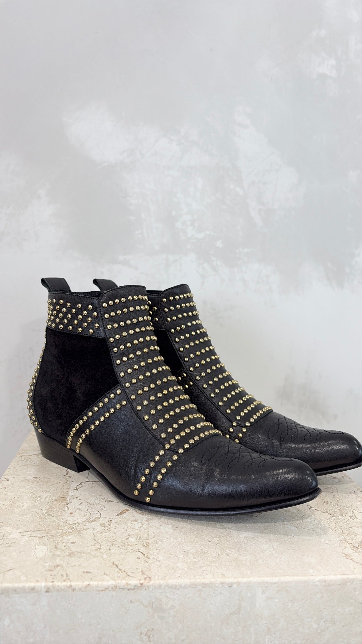 Anine Bing Black Leather and Suede Gold Studded Boots, 40
