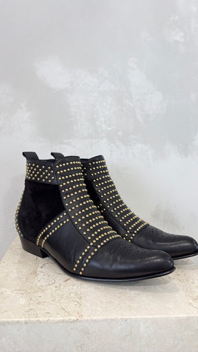 Anine Bing Black Leather and Suede Gold Studded Boots, 40