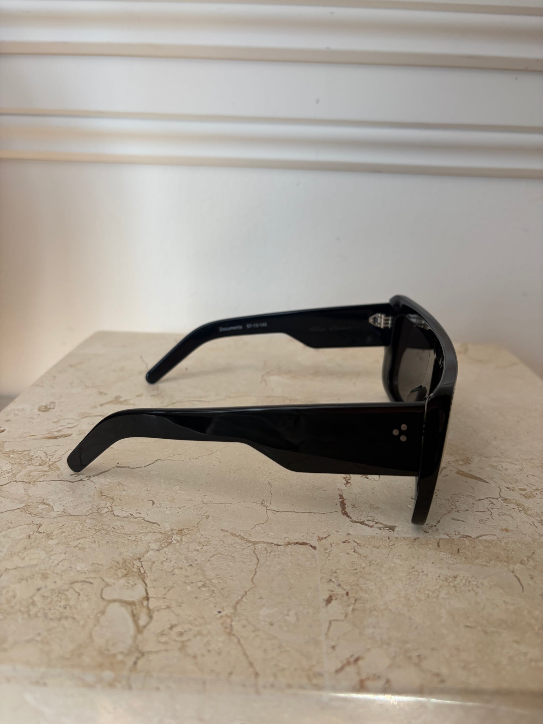 Rick Owens Black Flat Top Shield Sunglasses
