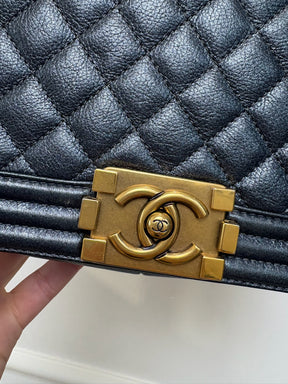 Chanel Charcoal Metallic Leather Old Medium Boy Bag