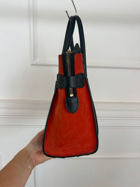 Celine Beige, Black and Red Leather and Suede Luggage Bag