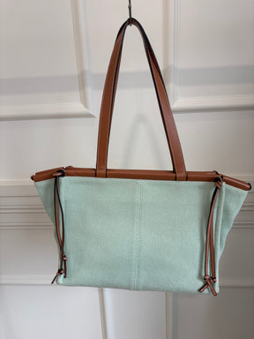 Loewe Mint Canvas and Tan Leather Cushion Tote