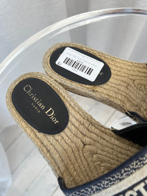 Dior Blue and Beige Oblique Logo Espadrille Mules, 41