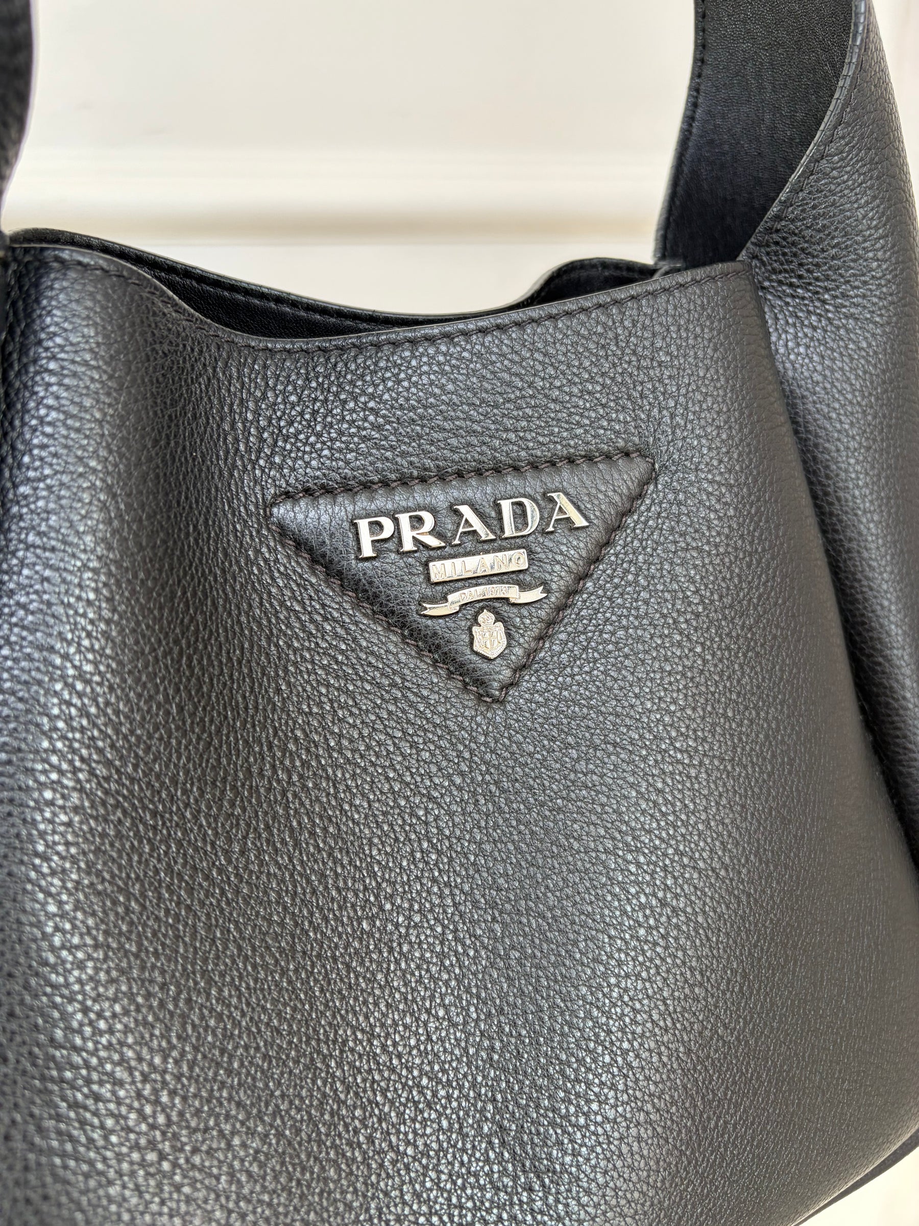Prada Black Leather Dynamique Shoulder Hobo Bag