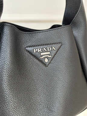 Prada Black Leather Dynamique Shoulder Hobo Bag