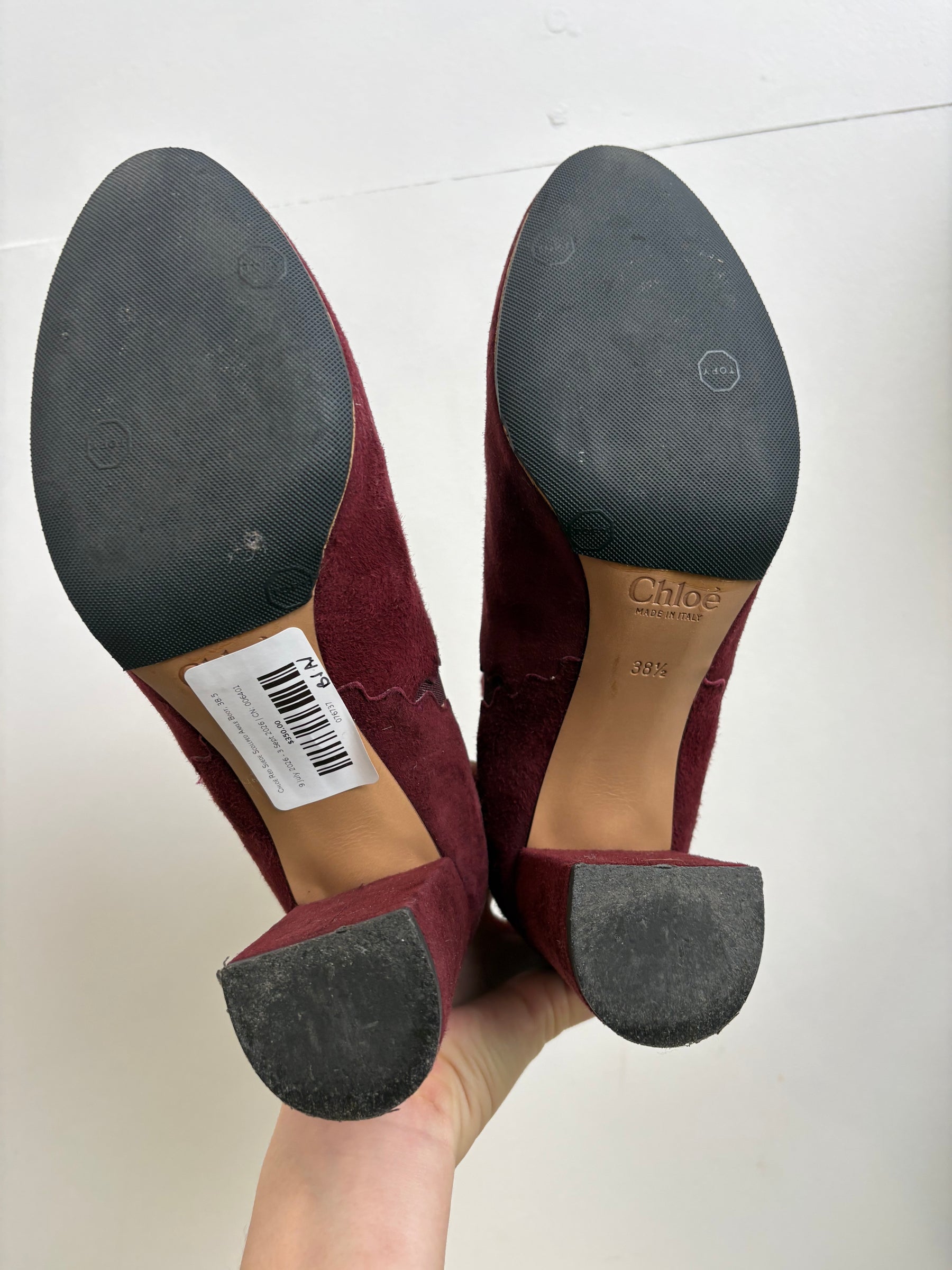 Chloé Red Suede Scollped Ankle Boot, 38.5