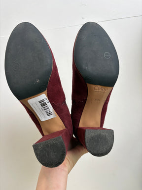 Chloé Red Suede Scollped Ankle Boot, 38.5