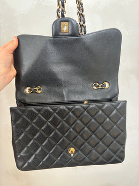 Chanel Black Caviar Leather Jumbo Flap Bag with Gold Hardware