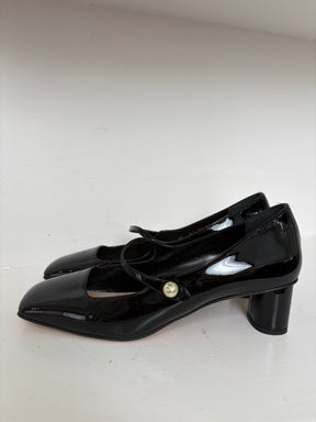 Dior Black Patent Leather Pearl Mary Jane's, 38