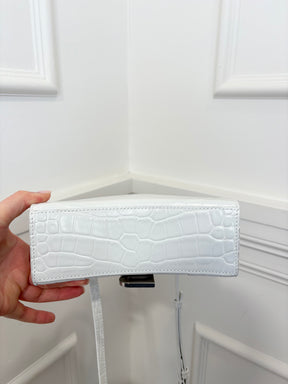Balenciaga White Croc Embossed Hourglass Bag, XS