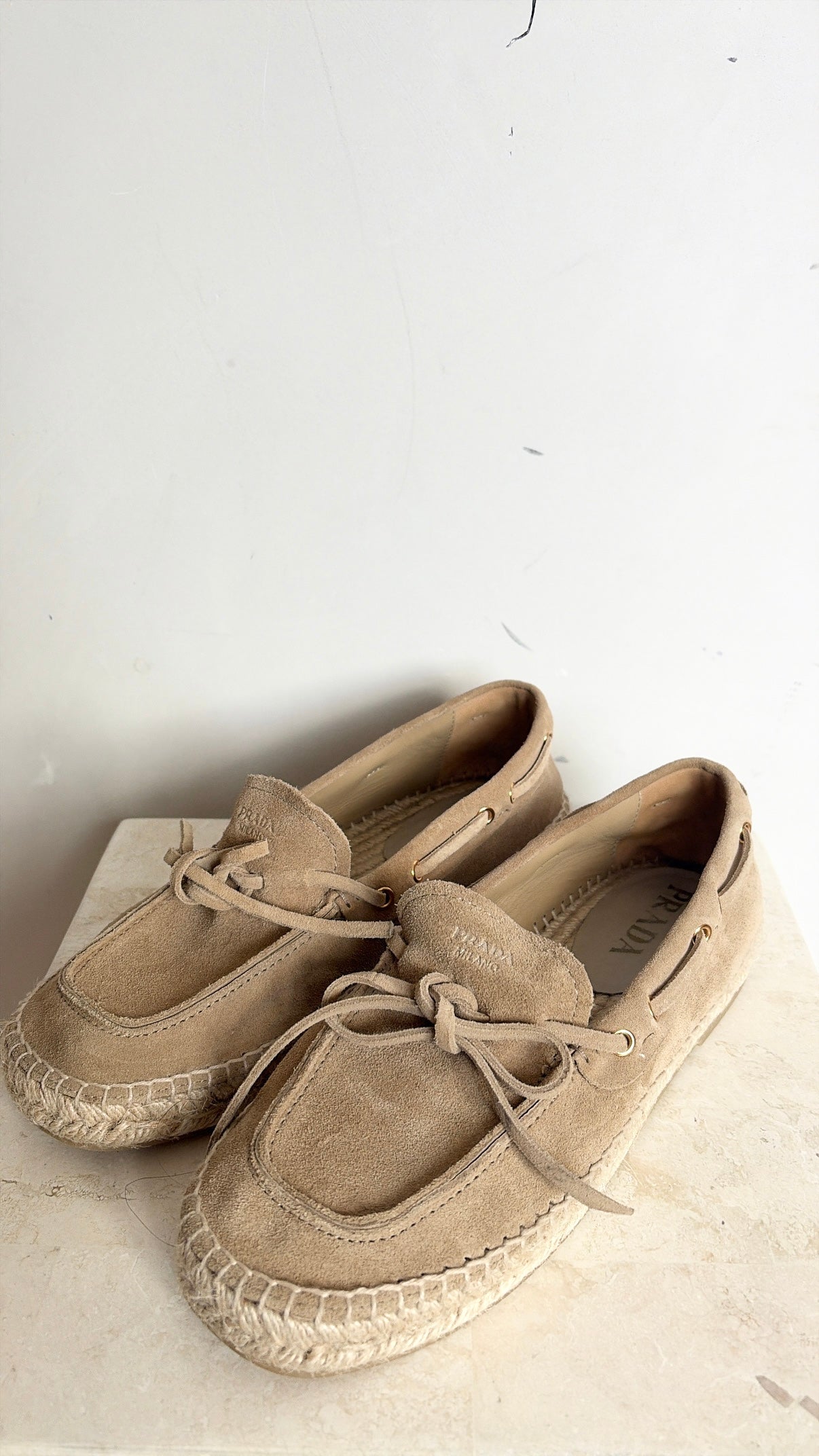 Prada Beige Suede Espadrille Mocassin, 38