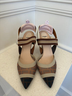 Fendi Brown Mesh Monogram Colibri Heels, 37.5