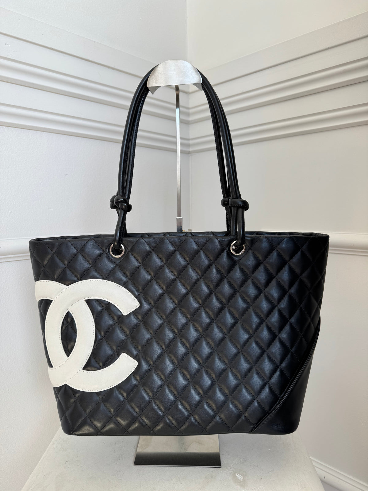 Chanel Black Quilted Leather Cambon Logo Tote