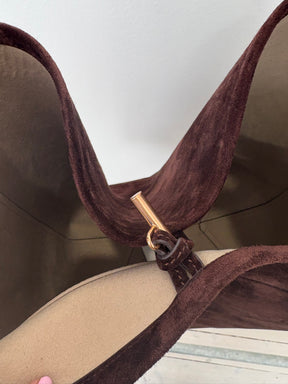 Yu Mei Coffee Suede 'Teresa' Shoulder Tote