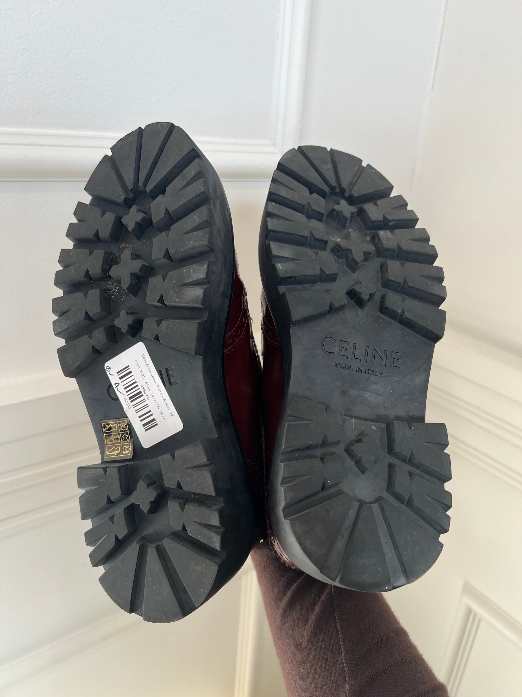 Céline Brown Leather Platform Brogues, 39