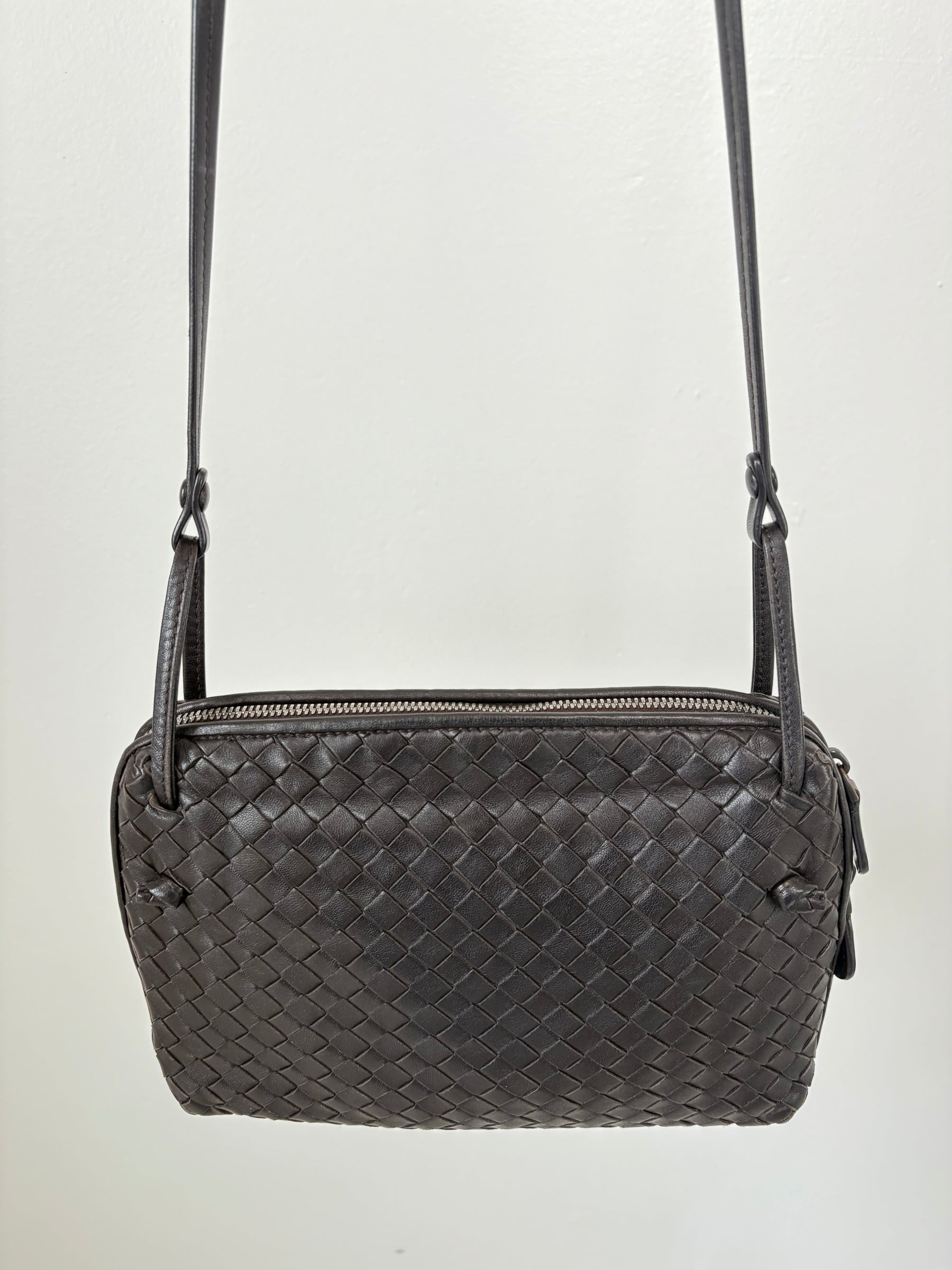Bottega Veneta Dark Brown Intrecciato Leather Nodini Crossbody Bag