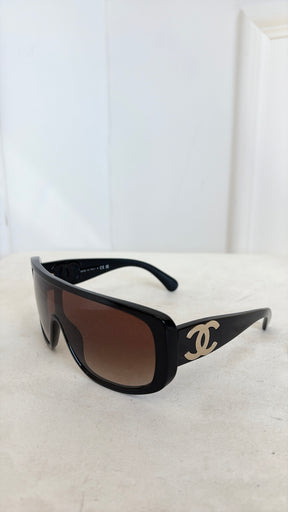 Chanel Black Ski Shield Logo Sunglasses
