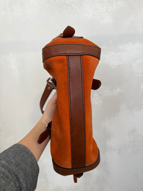 Prada Orange Suede and Brown Leather Bowling Bag