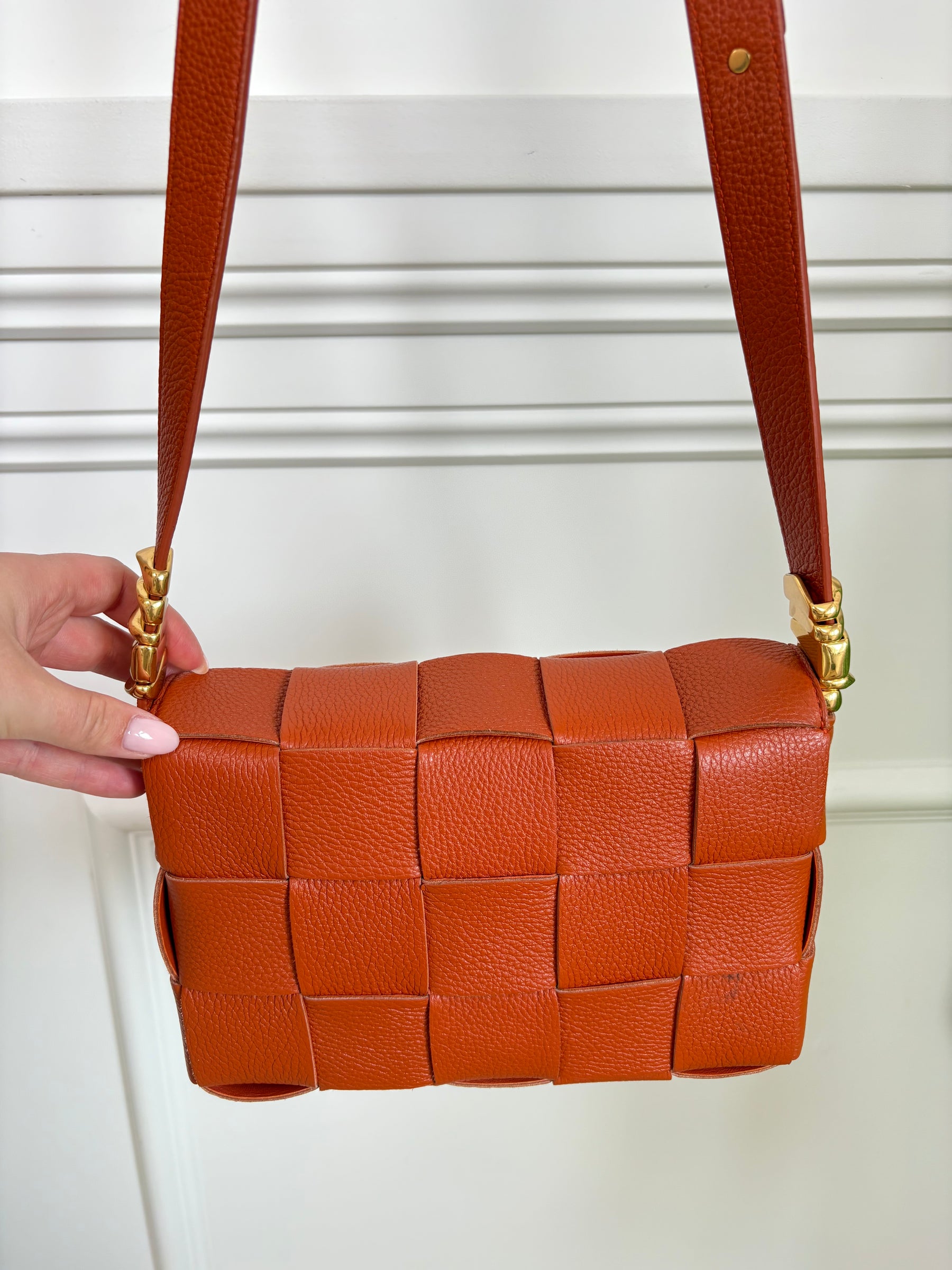 Bottega Veneta Terracotta Leather Woven Charm Cassette Bag