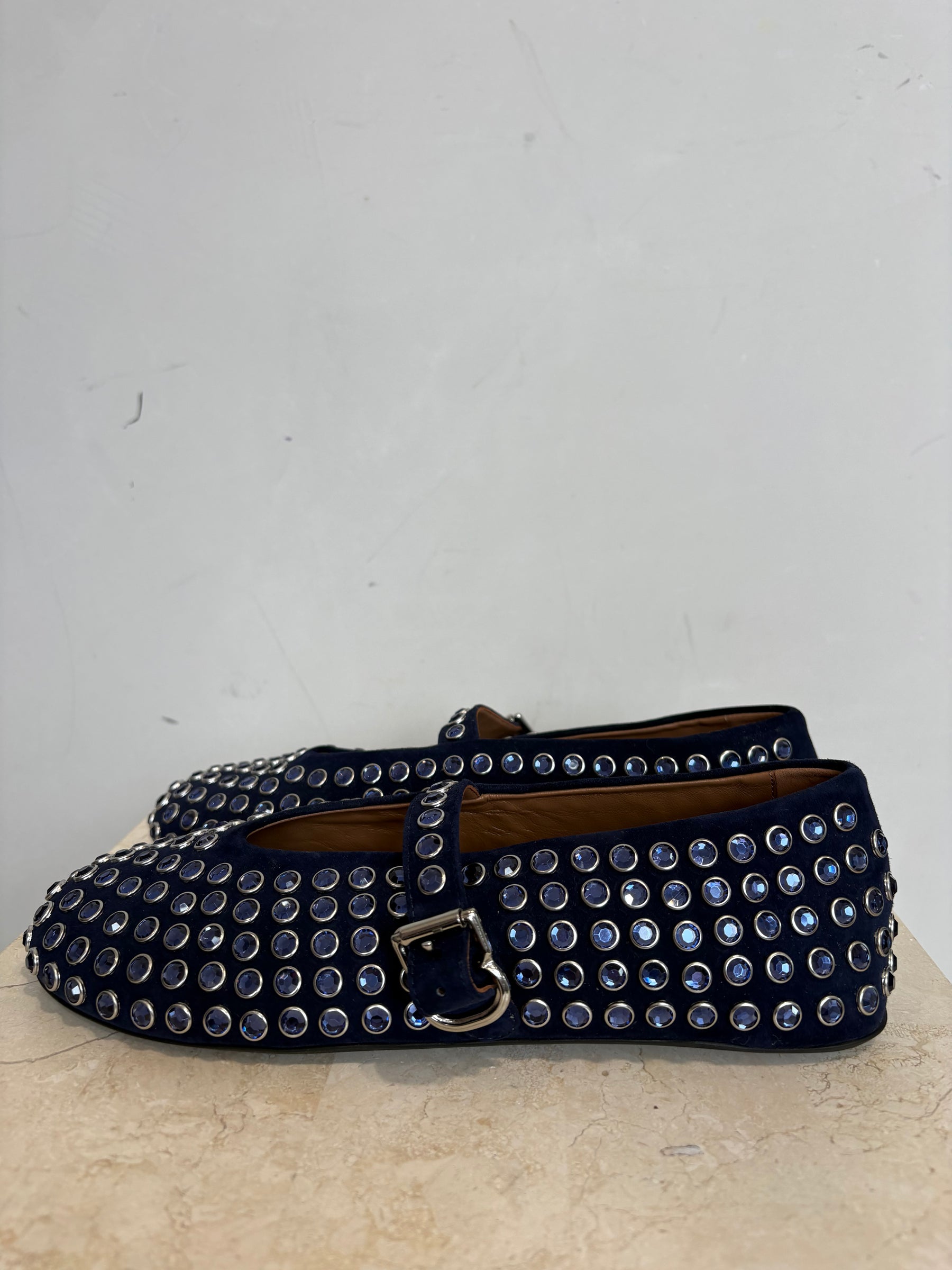 Alaia Studded Mary Jane Flats In Navy, 37