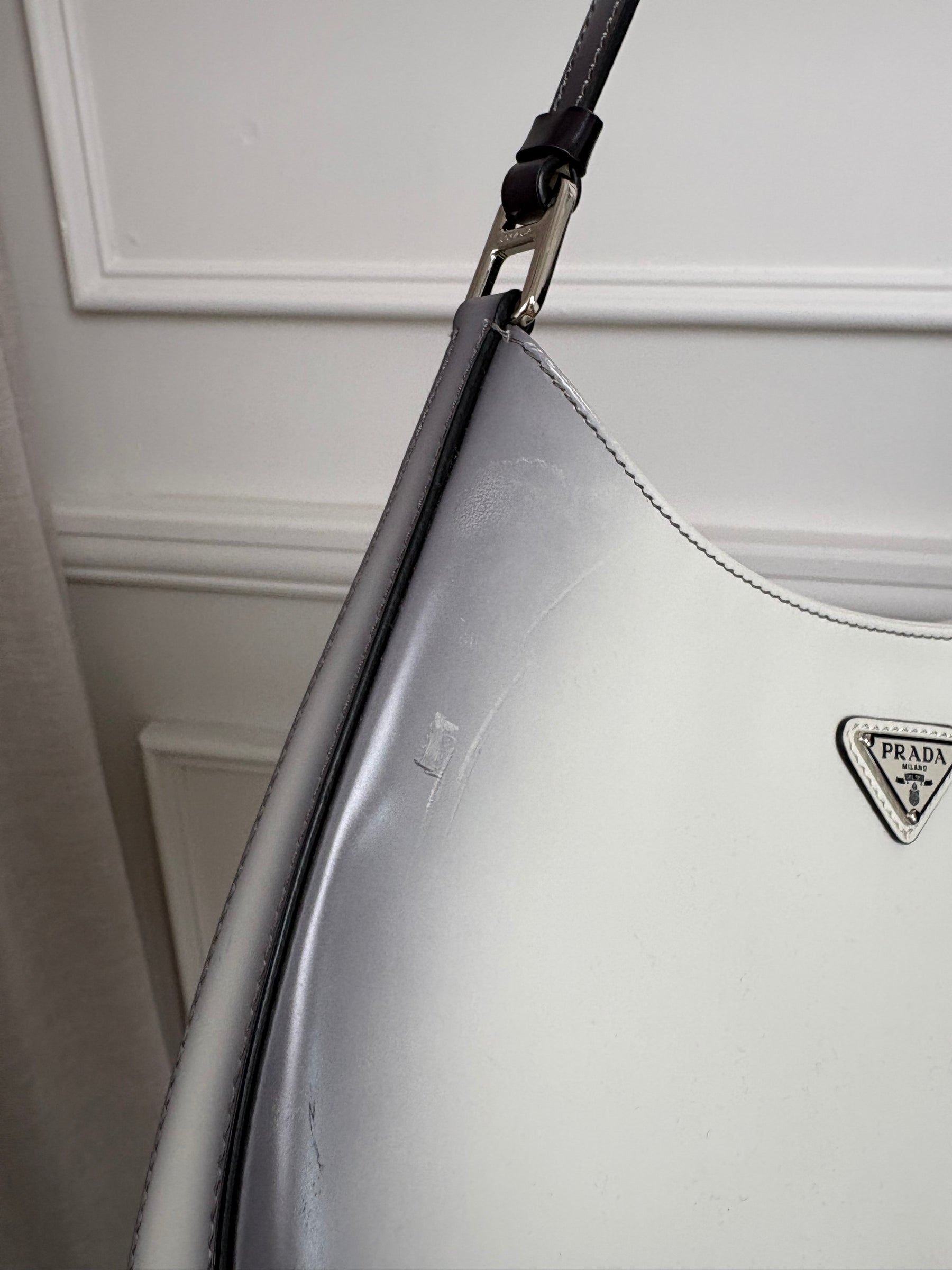 Prada White and Black Ombre Burshed Leather Cleo Bag