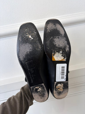 The Row Black Leather Mary Jane Flats, 37.5