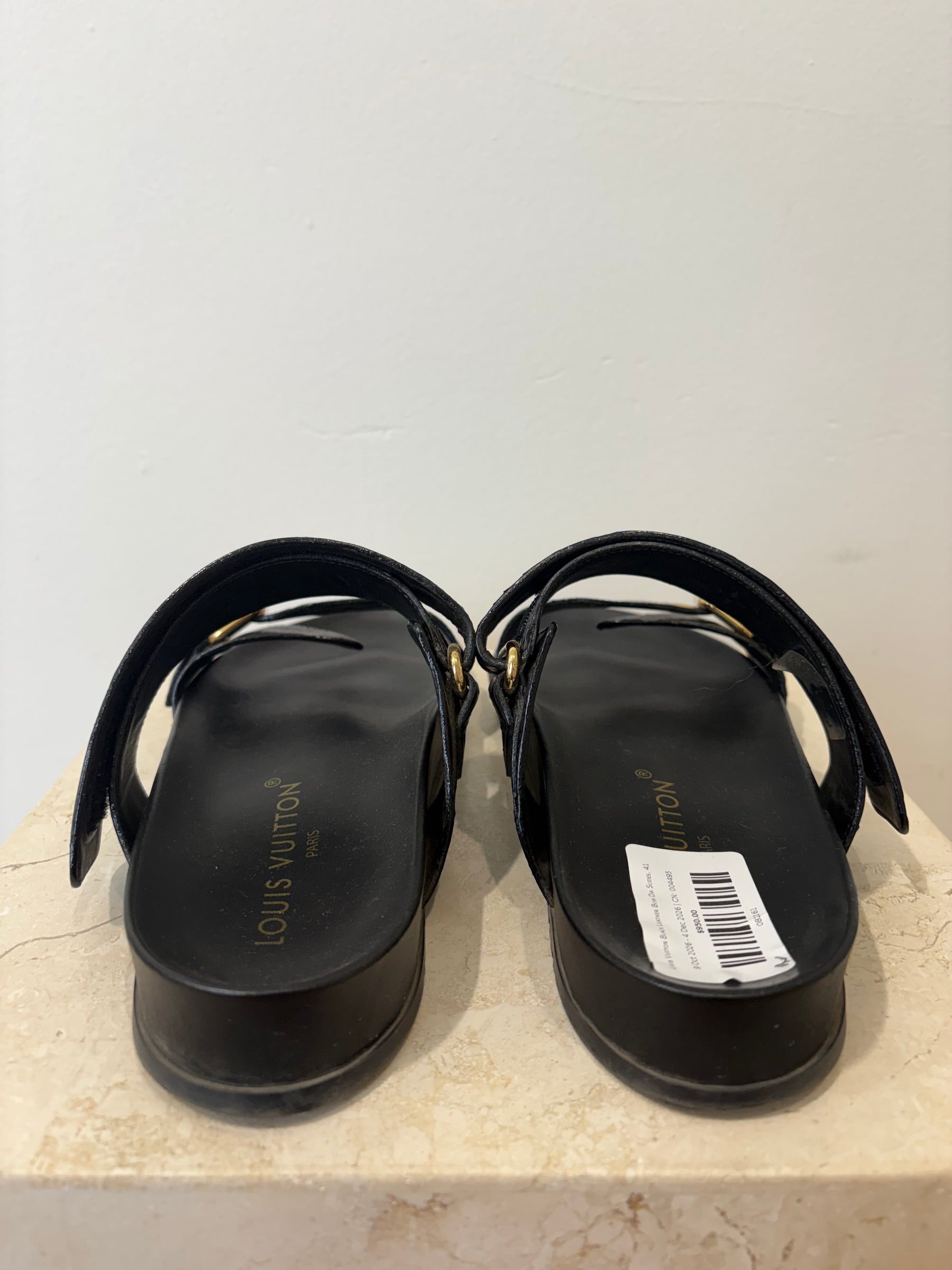 Louis Vuitton Black Leather Bom Dia Slides, 41