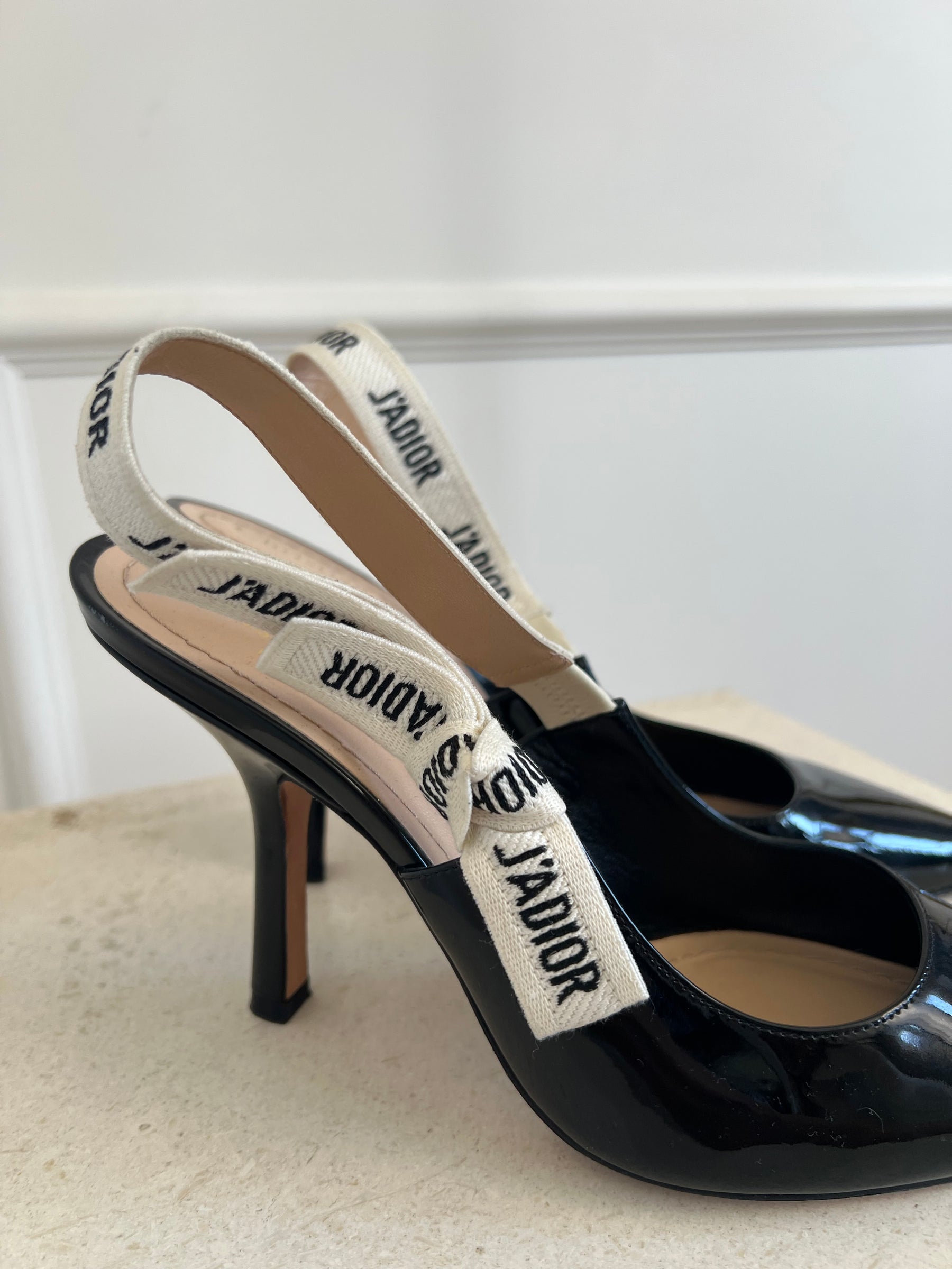 Dior Black Patent J'adior Slingback Pumps, 38D