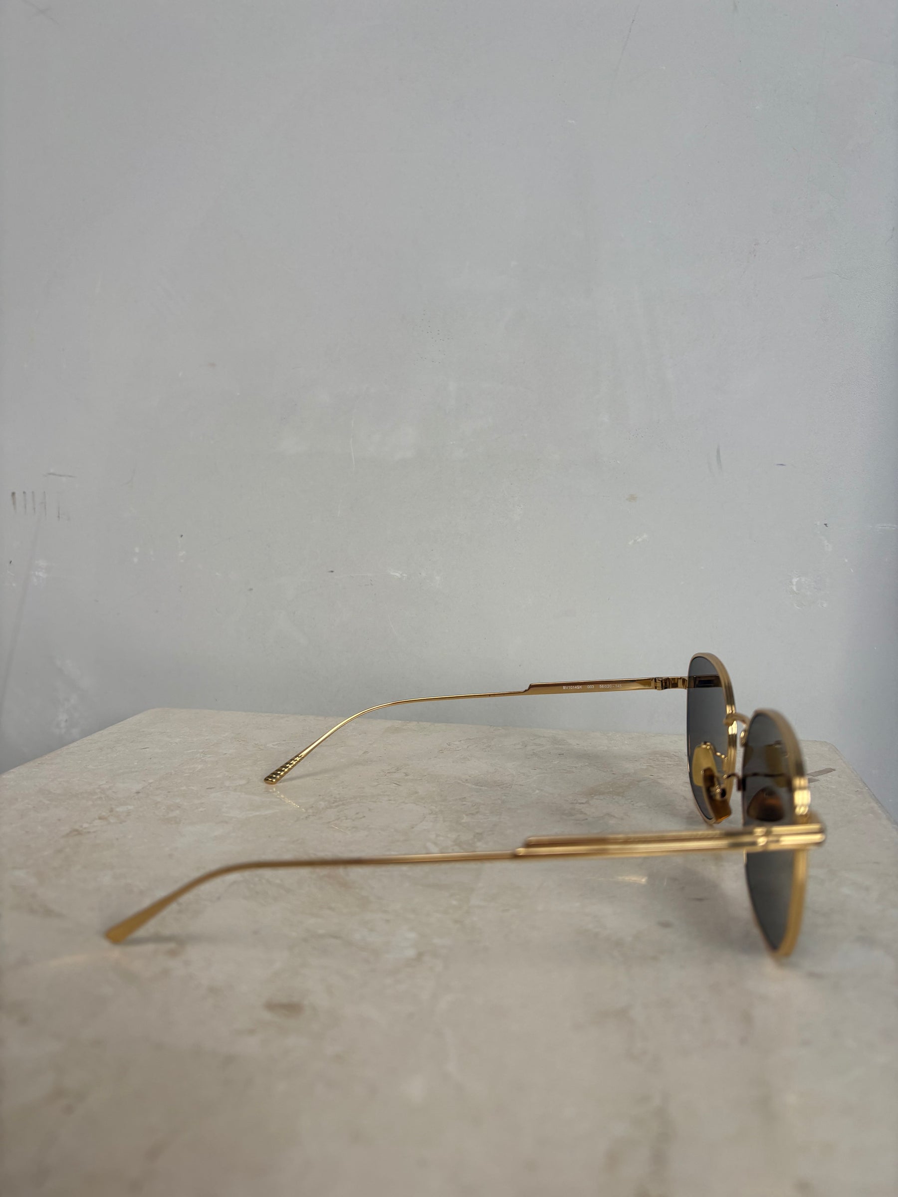 Bottega Veneta Gold Round Aviator Sunglasses