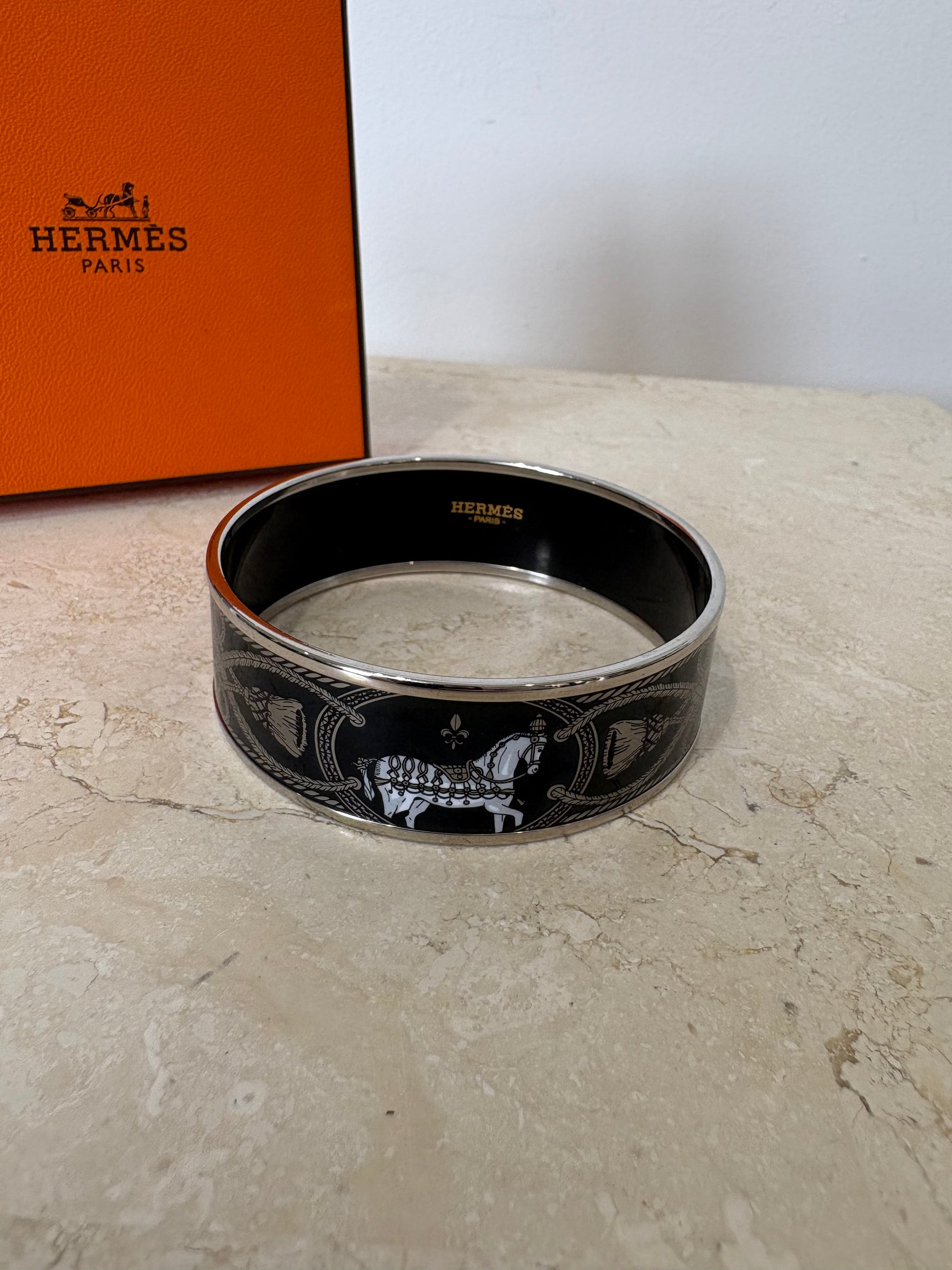 Hermès Enamel Printed Wide Grand Apparat Bracelet, R