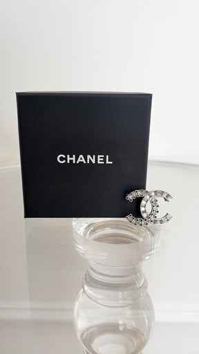 Chanel Silver Crystal CC Brooch