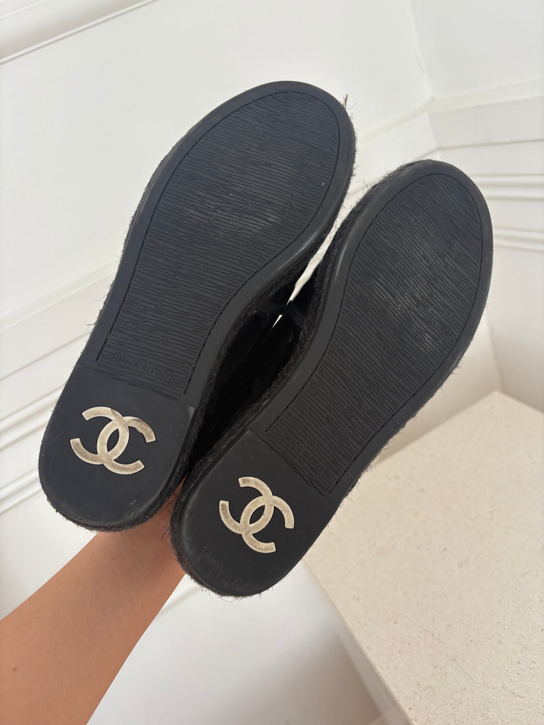 Chanel Black Patent Leather Espadrille, 38 C