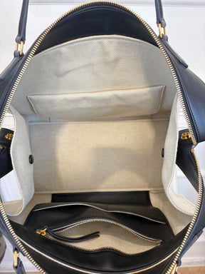 Celine Natural and Black Leather Ring Top Handle Bag