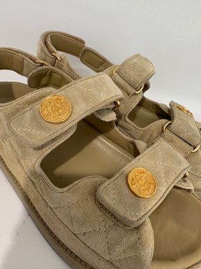 Chanel Suede Dad Sandal In Tan, 37C