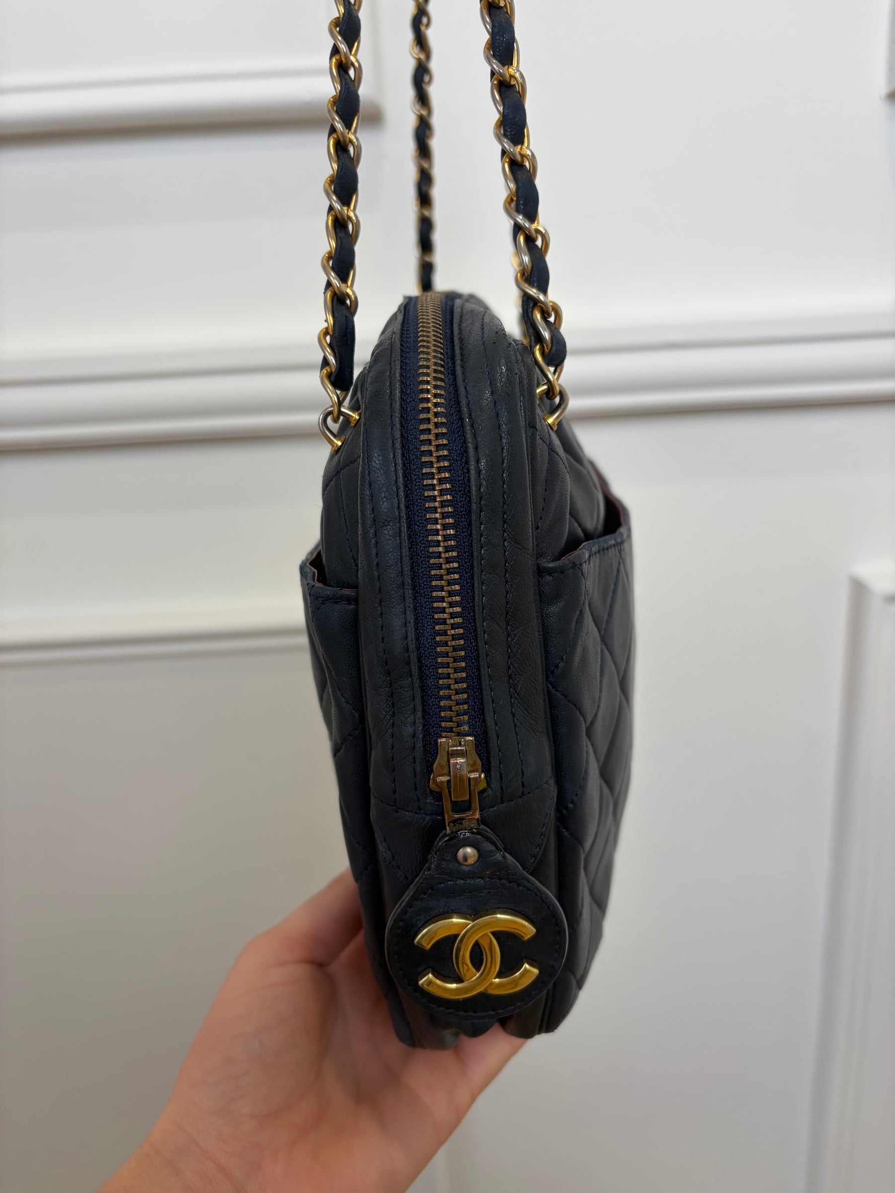 Chanel Navy Lambskin Leather Shoulder Camera Bag