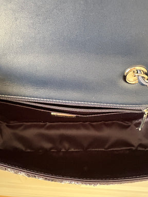 Chanel Navy and White Sequin Logo Medium Flap Bag