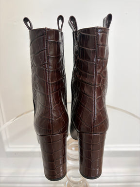 Paris Texas Brown Croc Embossed Heeled Ankle Boots, 36