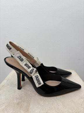 Dior Black Patent Leather J'adior Sling Backs, 36.5 D