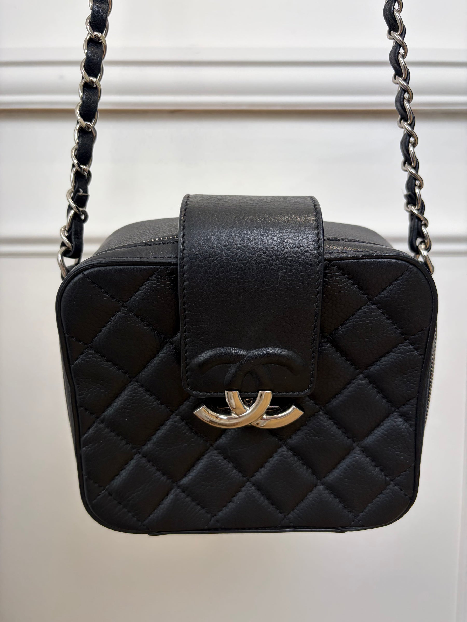 Chanel Black Leather Mini Quilted CC Box Camera Bag