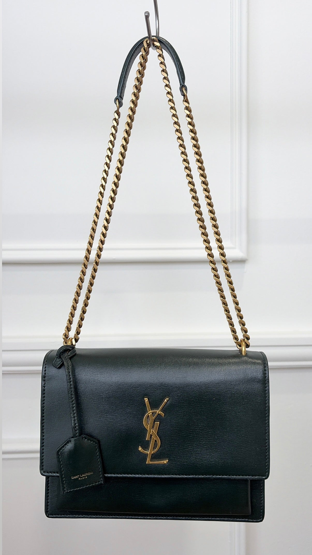 Saint Laurent Forest Green Sunset Bag Gold HW Medium