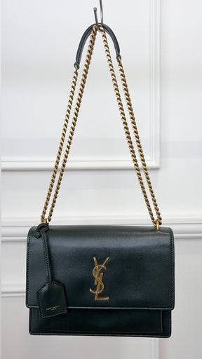 Saint Laurent Forest Green Sunset Bag Gold HW Medium