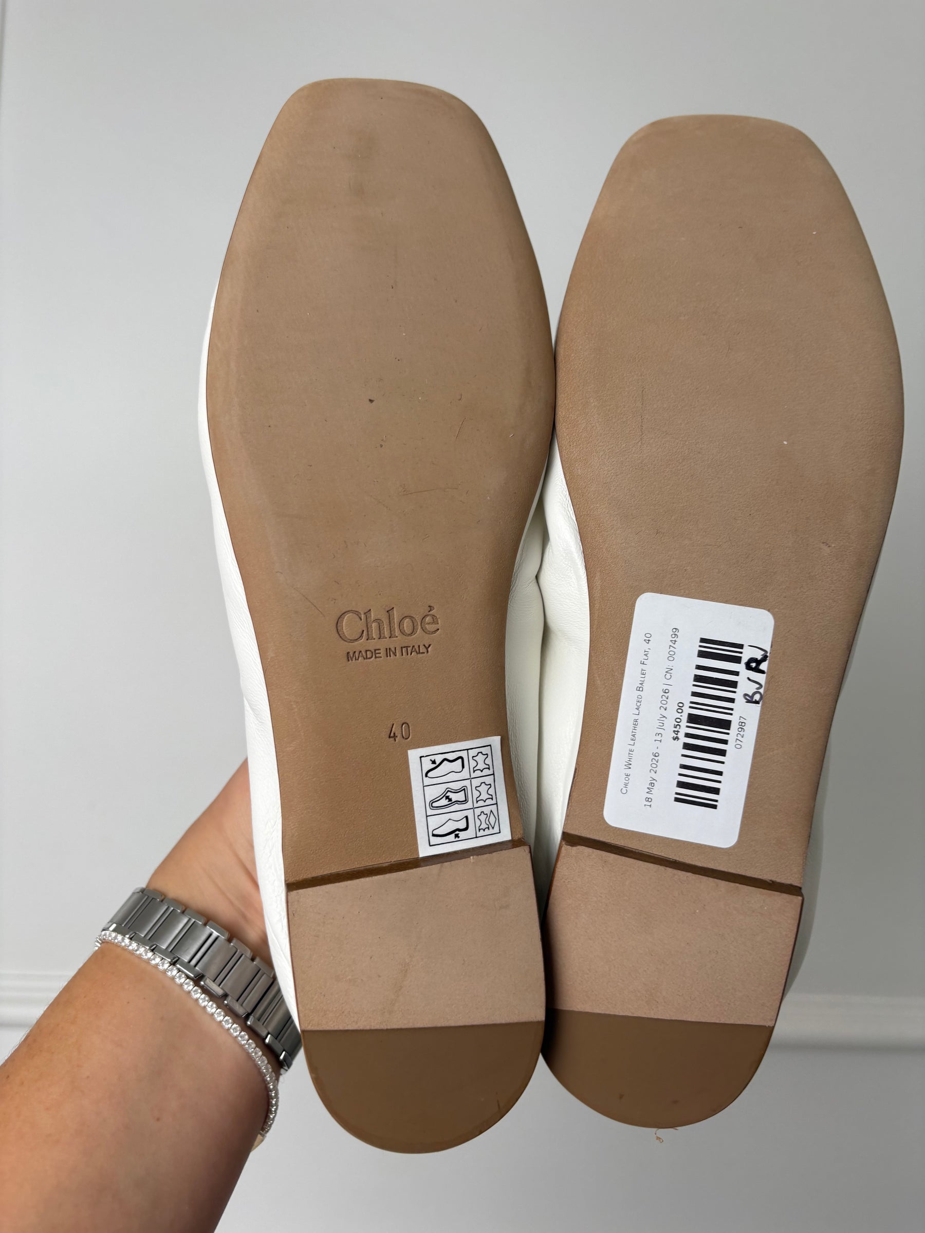 Chloé White Leather Laced Ballet Flat, 40
